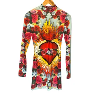 Dolls Kill I'm Not So Scared Hearts on Fire Long Sleeve Mini Dress - size Small thumbnail 2