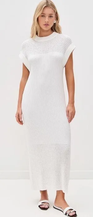 Varley Cheston Relaxed Knit Dress Midi In White Size Small thumbnail 1