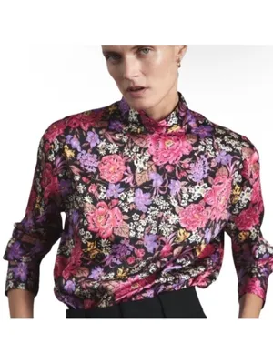 ZARA MULTICOLOURED FLORAL PRINT RELAXED FIT BLOUSE SIZE XS see measurements thumbnail 4
