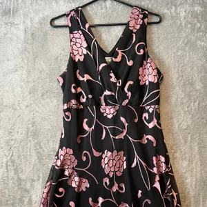 Vintage Y2K Black‎ Pink Floral Ruffle Hem Dress Cottagecore Coquette Sz 14 thumbnail 2