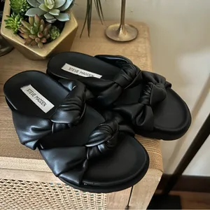 Steve Madden Melony Double Knot Black Slide Sandals Faux Leather Size 6‎ thumbnail 2