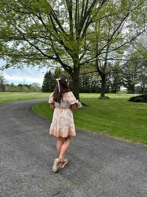 Orange Floral Puff Sleeved Dress thumbnail 4
