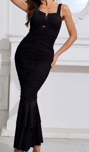 Chartou Ruched Mermaid Gown Black thumbnail 1