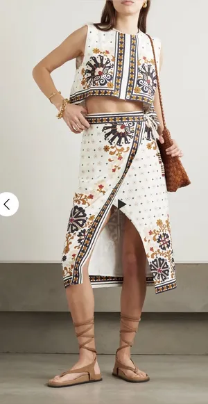 FARM Rio White Wrap Midi Skirt with Navy & Mustard Print thumbnail 1