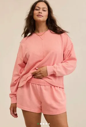 Aerie Vacay Crew Sweatshirt Wild Peach French Terry Oversized Top Small thumbnail 1