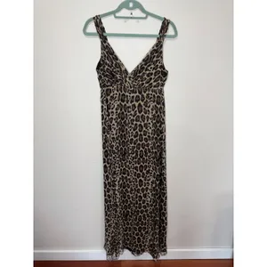 Y2K Arden B Leopard Print Silk Maxi‎ Dress Sz 6 Brown Tan Green Gold thumbnail 2