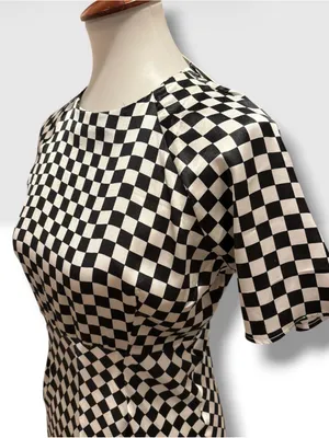 NWT ASOS Black White Checkered Satin Maxi Dress US 6 Mod Geometric thumbnail 2