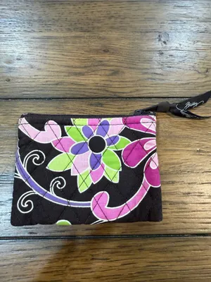 Vera Bradley Quilted Small Zip Coin Pouch in Purple, Green & Brown thumbnail 2