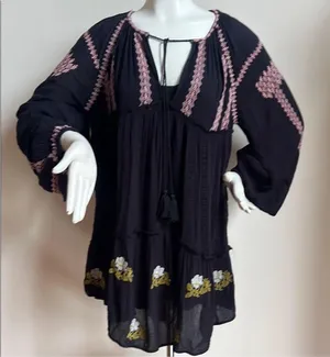 Free People Black Tunic with Pink Accents thumbnail 1