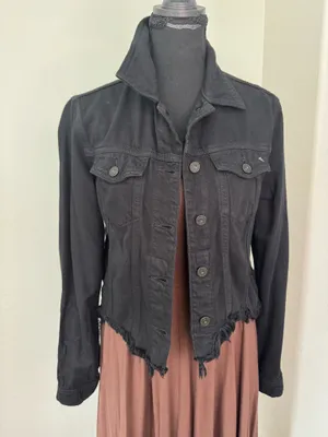 Hidden Los Angeles Black Denim Raw Hem Jacket Size Small thumbnail 7