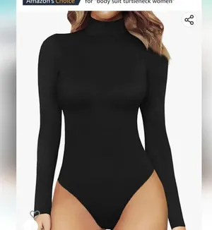 Women's mock turtle neck long sleeve bodysuit jumpsuit size large black … thumbnail 1