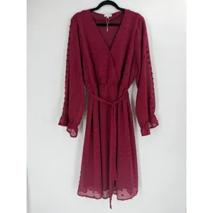 Baltic Born Paisley Dress Women 2XL Burgundy Swiss Dot Long Sleeve Romantic Midi thumbnail 3