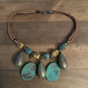 Turquoise dangle bead rope necklace Multiple thumbnail 2