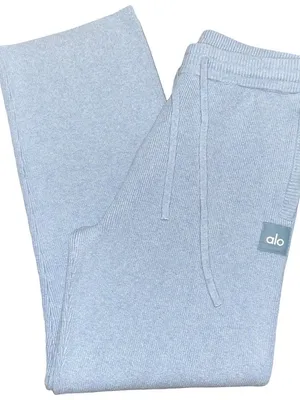 ALO Yoga Women’s Size XL Light Blue Ribbed Sweater Knit Pull On Pants thumbnail 2