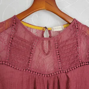 Altar'd State Women's Blouse L Red Embroidered Long Sleeve Crew Neck Pullover thumbnail 3
