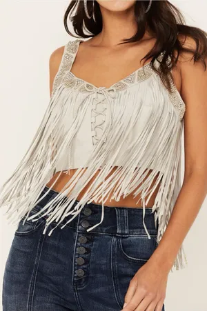 $250 Nwot Idyllwind Women'S Georgia Leather Fringe Lace-Up Bustier L thumbnail 1