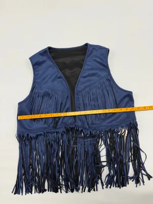 Wdirara Women Blue Faux Suede Fringe Vest Western Boho Cropped Open Front size L thumbnail 4