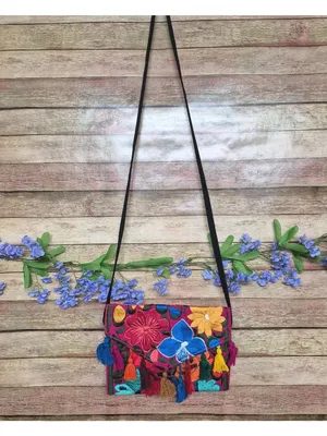 NWOT Mexican Embroidered Crossbody Envelope Purse Multicolor Floral Tassels thumbnail 2