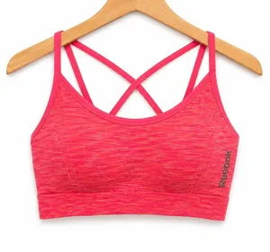 Reebok Womens Sports Bra Size XS Space Dye‎ Neon Pink Crop Top Strappy Pads thumbnail 1
