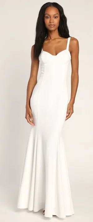 NWOT Lulus Happy Romantic White Bustier Mermaid Maxi Dress M thumbnail 1