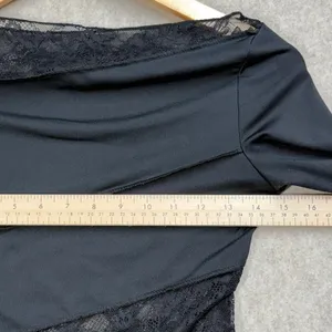 Black‎ Asymmetrical Lace Panel Long Sleeve S Whimsigoth Boat Neck Dark Coquette thumbnail 3