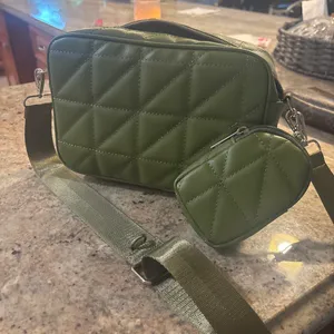 Olive green quilted cross body bag thumbnail 1