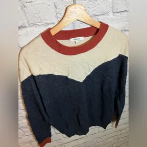 Madewell Colorblock Yoke Pullover‎ Sweater Womens size small cream navy thumbnail 5