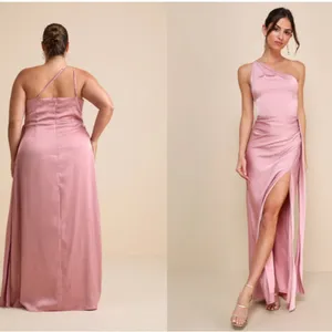 LULU's Sexy Prom Wedding Bridesmaid Elegant Satin One Shoulder Elegant Gown thumbnail 4