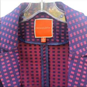 Modcloth Womens small Navy & Maroon Grid Print Bow Back dressy Casual blazer thumbnail 5