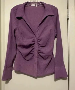 ASOS DESIGN crinkle textured ruched front shirt purple size 12 thumbnail 1