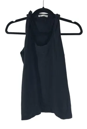 Zara Womens Tank Top Tie Knot Shoulders Scoop Neck Black M thumbnail 1
