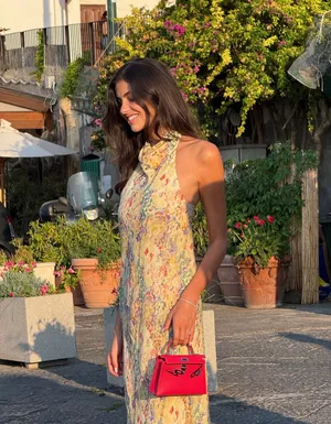 Zara floral Boho open back Halter Maxi summer vacation Dress thumbnail 2