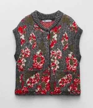 NEW ZARA Floral Jacquard Chunky Knit Vest Sleeveless Sweater BLOGGER FAV thumbnail 4