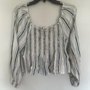 Women's Candies Striped Smocked Long‎ Sleeve Boho Peasant Top Size XL thumbnail 1