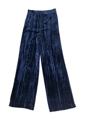 ZARA New Limited Edition Navy Blue Wide Leg Velvet Pants Trouser Sz MT Steampunk thumbnail 1