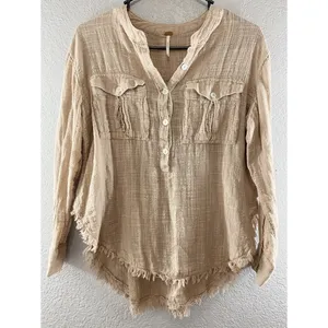 Free People Talk To Me Button Down Raw Hem Top thumbnail 8