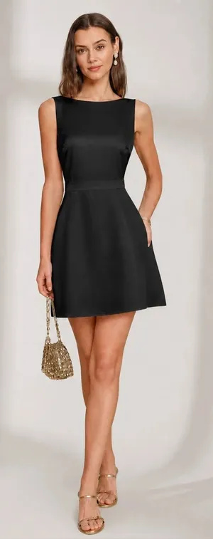 Rihoas Black Boat Neck Pearl A-Line Mini Dress thumbnail 1