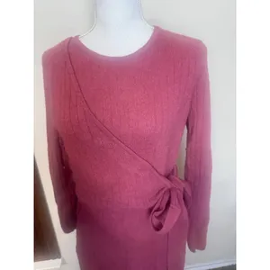 Antonio Melani 100% Cashmere Wrap Sweater Dress Terracotta Clay Ribbed L thumbnail 2
