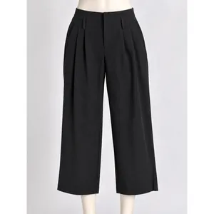 A New Day Black High-Rise Pleated Wide Leg Cropped Trousers Size 6 Stretch thumbnail 2