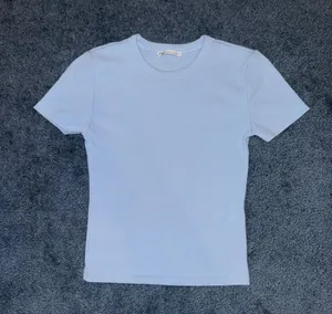 Zara Light Blue Ribbed Crew Neck Short Sleeve T-Shirt thumbnail 1