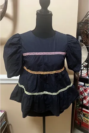English Factory Navy Top with Multicolor Accents thumbnail 4