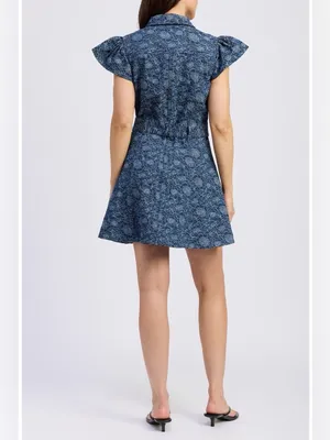 En Saison Eliana Floral Denim Cotton Mini Dress $150 Size Small thumbnail 4