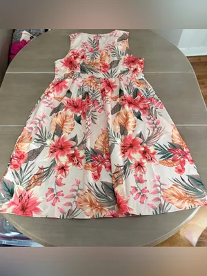 Emery Rose Tropical Hibiscus Floral Midi Dress L Button Front Resort Vacation thumbnail 2