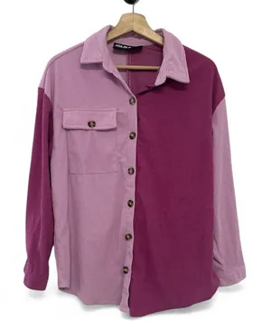 Jolie & Joy Pink Colorblock Corduroy Shirt Medium Button Up Jacket Soft Girl thumbnail 1