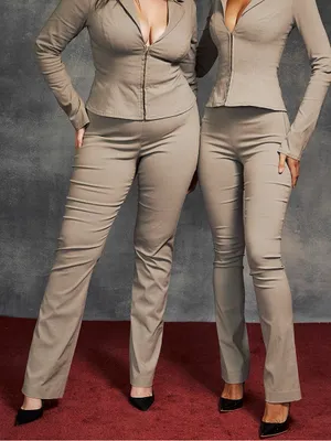 House of CB Laurel High Waisted Trousers Flared Pants Smoke Gray Grey Medium thumbnail 4