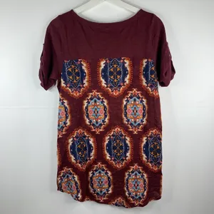 Meadow Rue Size S Top Mixed Media Medallion Print Burgundy Boho Anthropologie thumbnail 8