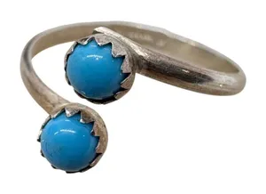 Sterling Silver Kingman Turquoise Adjustable Bypass Ring Size 5.5 0.83g thumbnail 1