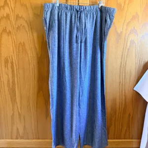 GAP Womens Large Tan White Striped Linen Blend Wide Leg Drawstring Pants thumbnail 3