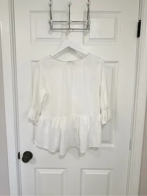 Petal & Pup White Coastal Cottage High Low Babydoll Romantic Blouse Medium Top thumbnail 6