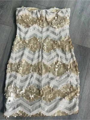 As You Wish Gold Sequin Strapless Mini Dress Chevron Party Size Large thumbnail 5